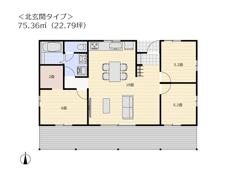 フラットハウス　タイプA間取り北玄関タイプ