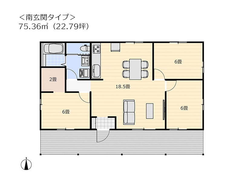 フラットハウス　タイプA間取り南玄関タイプ