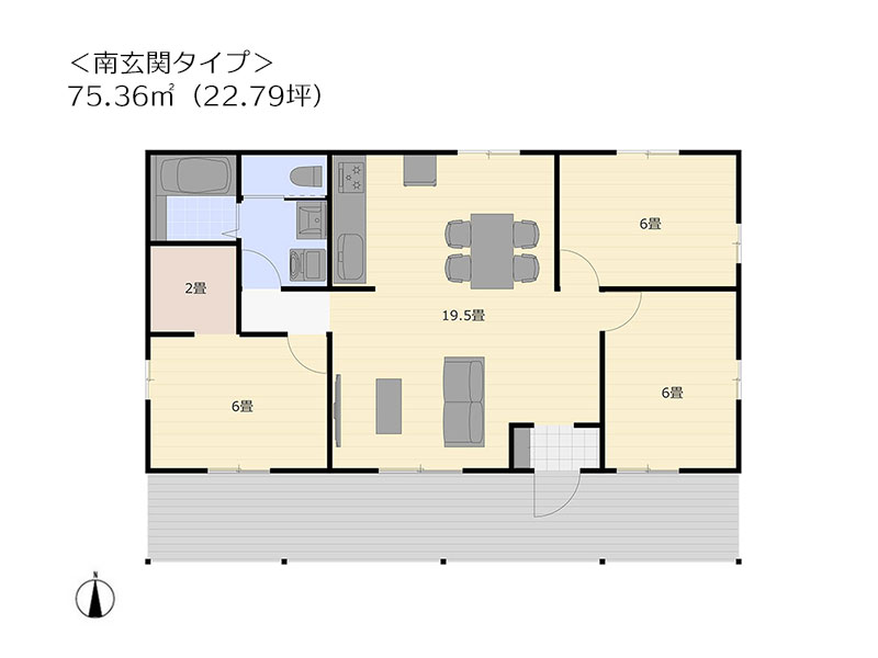 フラットハウスタイプB間取り南玄関タイプ